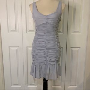 She+Sky powder blue SzSm lined midi dress with ruffle folds and retro look